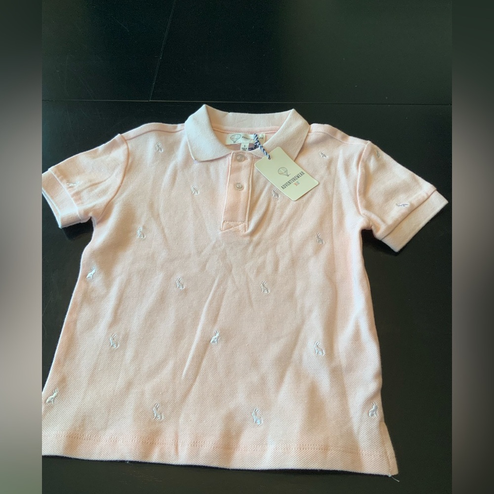 New Adventurewear 360‎ Pink Polo Shirt White Bunnies Child 5 Easter Spring NWT